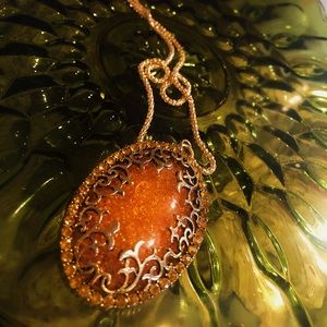 Synthetic Amber Gypsy Mystic Pendant With Chain 🌙 Witchy Vintage Inspired